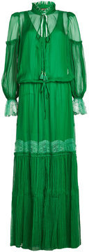 Roberto Cavalli Silk Dress with Lace and Pleats