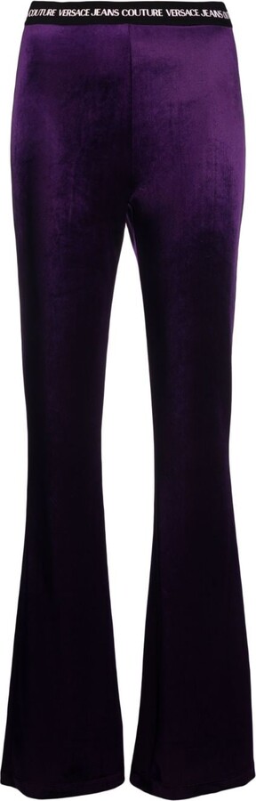 Versace Jeans Couture Logo-Waistband Velvet Flared Trousers