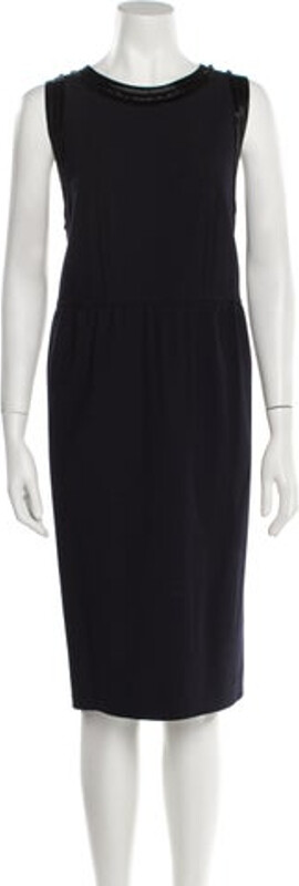 Marni Virgin Wool Shift Dress Black & Blue Sleeveless with Cowl Neck Concealed Zip Closure at Back Designer