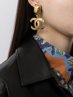 Chanel Pre Owned 1994 Jumbo CC dangle clip-on earrings - ShopStyle