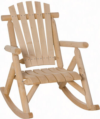 August Grove Outdoor Wooden Rocking Chair Single-Person Rustic Adirondack Rocker With Slatted Seat High Backrest Armrests For Patio Garden And Porch