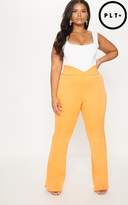 Thumbnail for your product : PrettyLittleThing Plus Orange Scuba Curve Waist Band Detail Flared Trousers