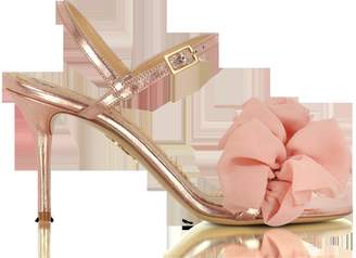 Charlotte Olympia Reia Rose Gold Metallic Leather and Pink Organza Heel Sandals