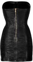Thumbnail for your product : Balmain Ruched Leather Strapless Mini-Dress