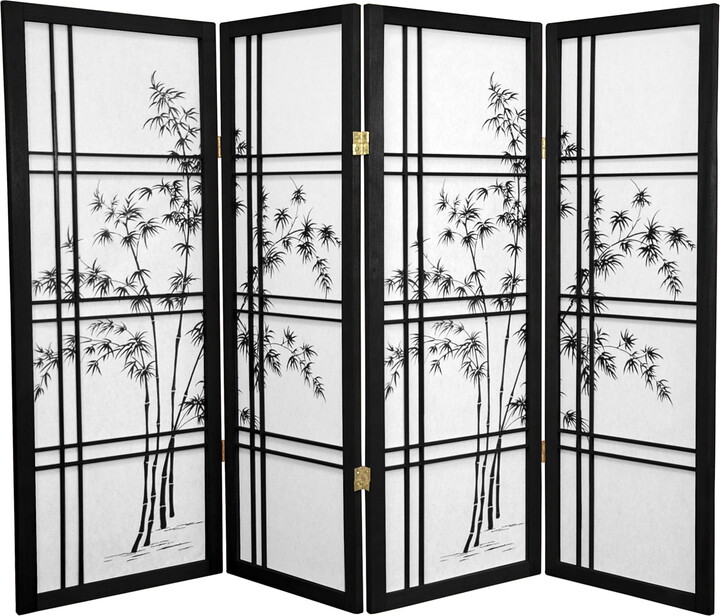 Red Lantern Oriental Furniture 4 ft. Tall Bamboo Tree Shoji Screen - Black - 4 Panel