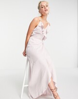 Thumbnail for your product : Little Mistress ruffle wrap midaxi satin dress in blush