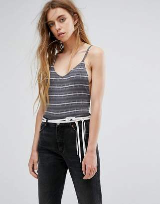 Obey Cami Body With Scoop Back And Text Stripe Print