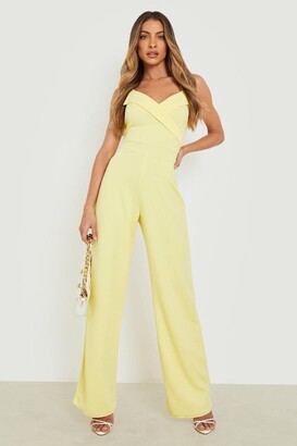 Yellow Boohoo Plus Cotton Poplin Flannel Romper in Lemon Womens Clothing Jumpsuits and rompers Playsuits 
