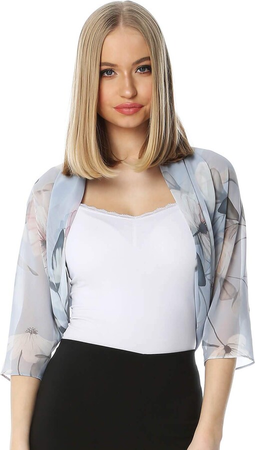 Roman Originals Women Chiffon Bolero Shrug Jacket Ladies Ruched Hem