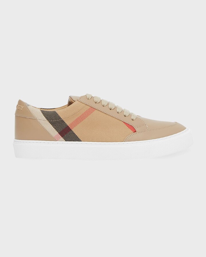 Burberry New Salmond Check Leather Sneakers - ShopStyle