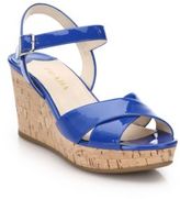 Thumbnail for your product : Prada Cork-Wedge Patent Leather Sandals