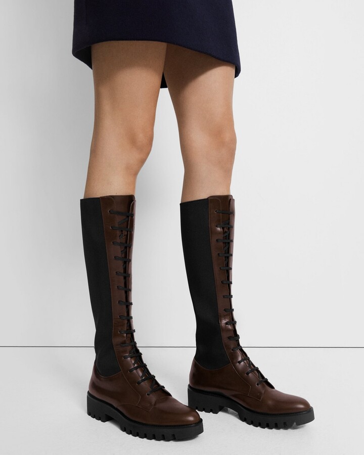 Theory Laced Lug Boot in Leather - ShopStyle