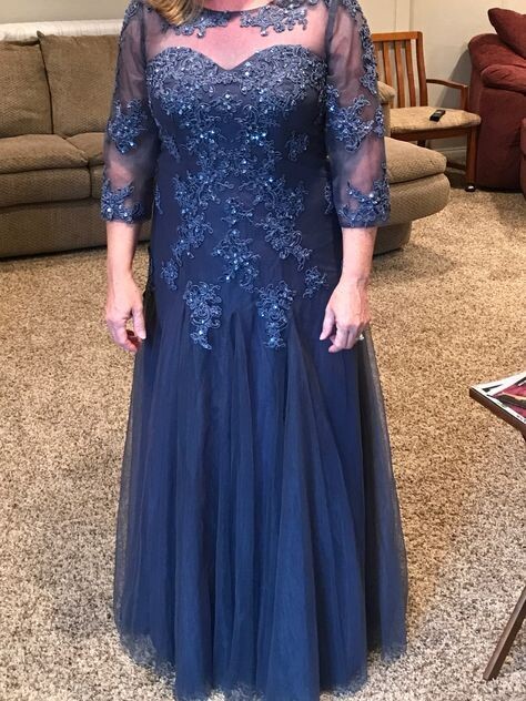 HVVLF Blue Mother Of The Bride Dresses A-line 3/4 Sleeves Tulle Appliques Plus Size Long Wedding Party Dress Mother Dresses Customized