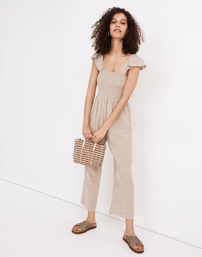 Madewell Linen-Blend Lucie Smocked Wide ...