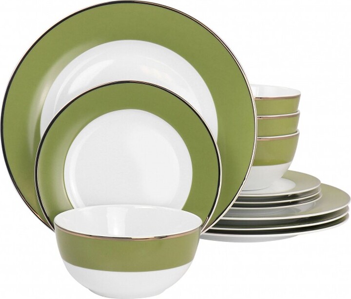 Martha Stewart Gold Rimmed 12pc Fine Ceramic Dinnerware Set