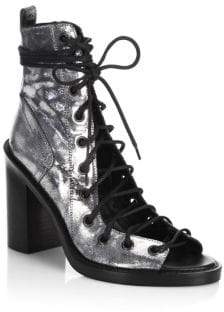 Ann Demeulemeester Metallic Leather Lace-Up Sandals