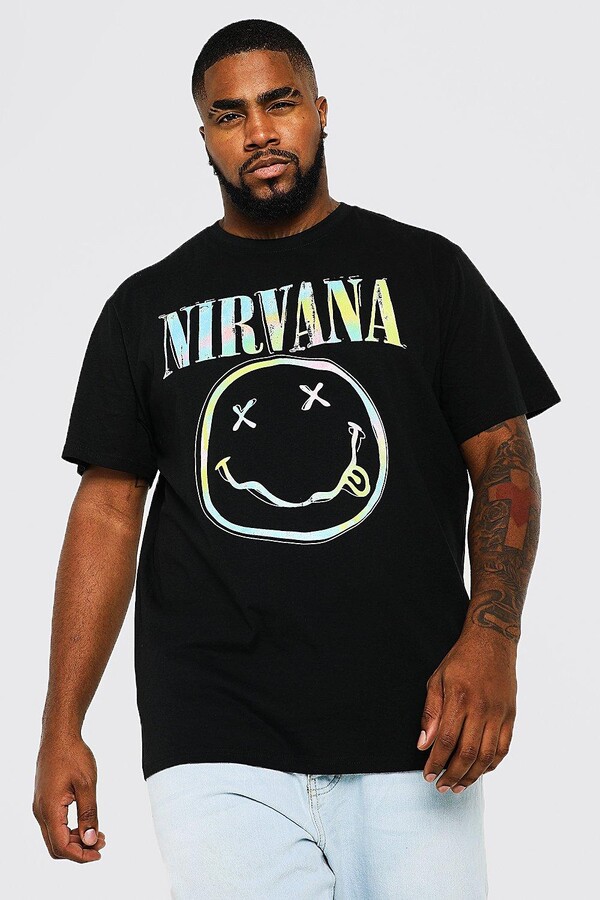 boohoo Mens Black Plus Size Nirvana Face Tie Dye Logo T-shirt
