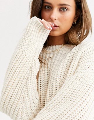 Topshop chunky knit jumper with crew neck in ivory