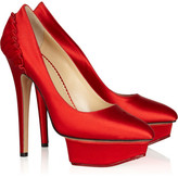 Thumbnail for your product : Charlotte Olympia Paloma fan-pleat satin pumps