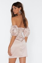 Thumbnail for your product : Nasty Gal Womens Say No More Satin Off-the-Shoulder Dress - Beige - 14