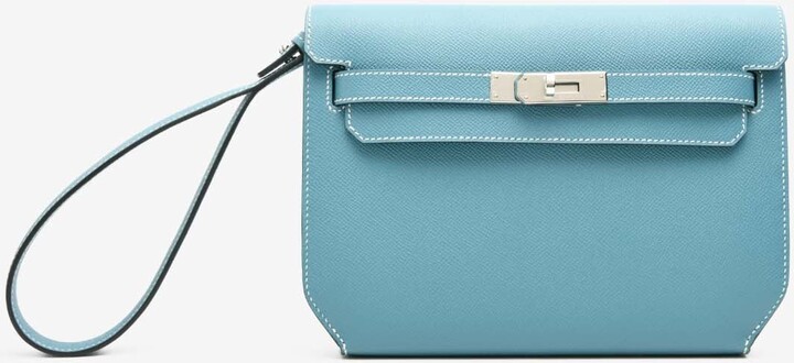 Hermes Kelly Depeches 25 Pouch in New Bleu Jean Epsom with Palladium Hardware