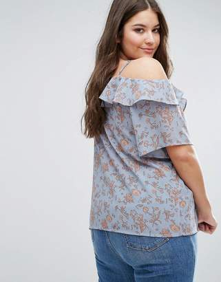 Alice & You Floral Cold Shoulder Woven Top With Ruffle