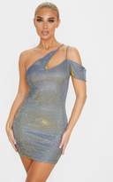 Thumbnail for your product : PrettyLittleThing Gold Glitter One Shoulder Asymmetric Cut Out Bodycon Dress