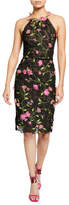 Thumbnail for your product : Marchesa Notte Halter Floral-Embroidered Guipure Lace Dress w/ Cutout Back & 3D Flowers