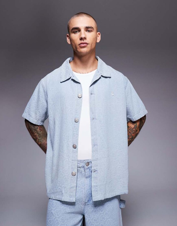 Sixth June textured heart detail shirt in blue - part of a set