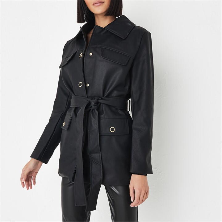 Trench Coat Leather Tie Shacket Missguided Faux Leather Belted