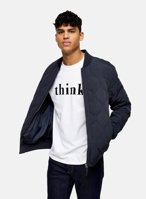 Topman Navy Quilted Bomber Jacket