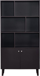 Kivaritio 67" Coffee Bookcase With Doors And 3 Shelf - Allows Storage Of Books, Photographs, Containers, Vases, Decorative Items In Coffee 3 Open Shelves Closed