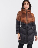 Thumbnail for your product : Gestuz two tone lonligne belted padded jacket in black and brown