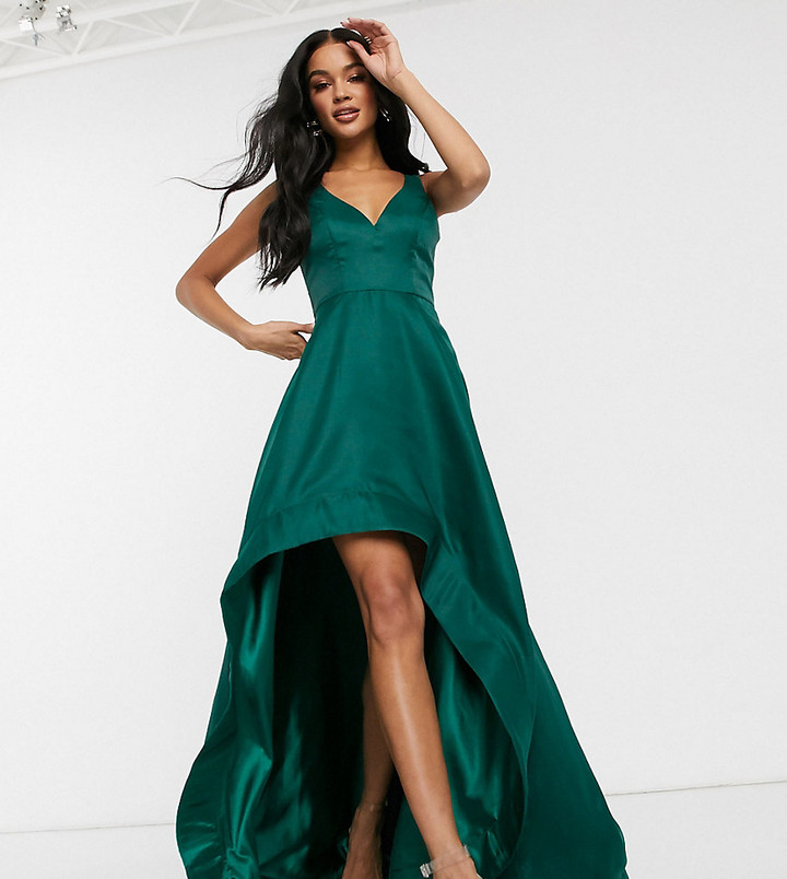 Bariano high low prom dress with full organza detail in emerald green ...