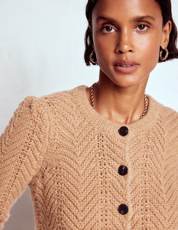 Chunky Chevron Knitted Jacket, Camel