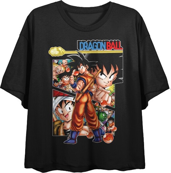 Dragon Ball Z DragonBallClassicGroup&LogoCrewNeckShortSleeveWomen'sBlackCropT-shirt-XS