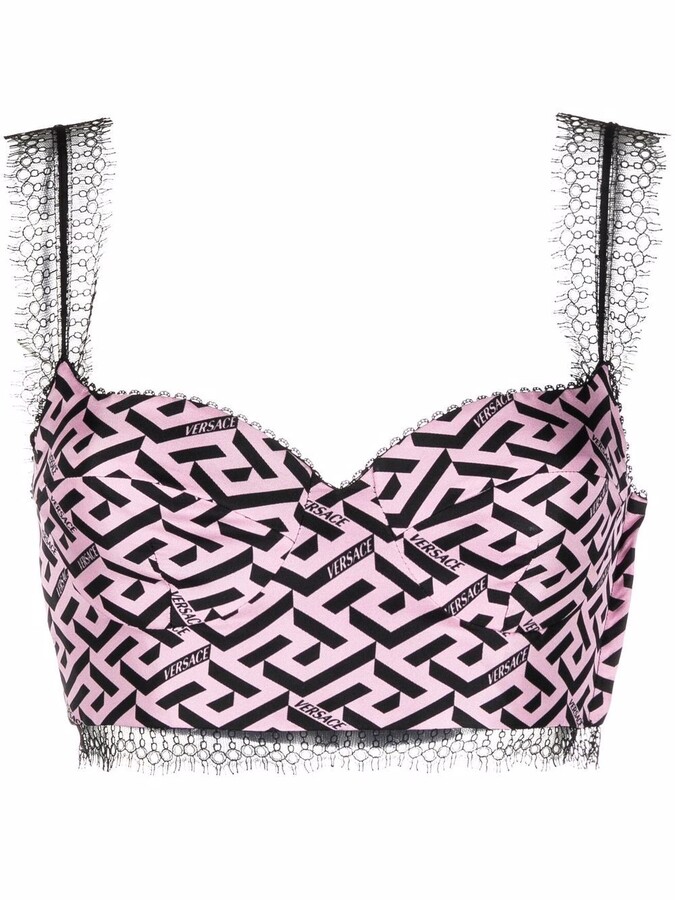 Versace All Over Logo Hooded Crop Top in Pink - ShopStyle