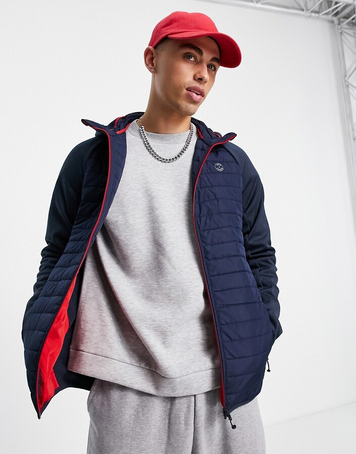 Jack and Jones Essentials padded jacket with contrast sleeves in navy -  ShopStyle