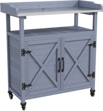 Multi -function Wooden Potting Table with Storage Cabinet
