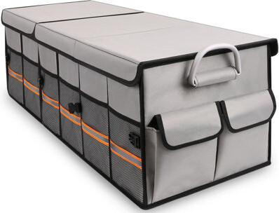 Big Car Trunk Organizer, Cargo Organizer SUV Trunk Storage Non Slip Bottom Waterproof Collapsible Durable Multi Compartments-(Oversize,Gray)