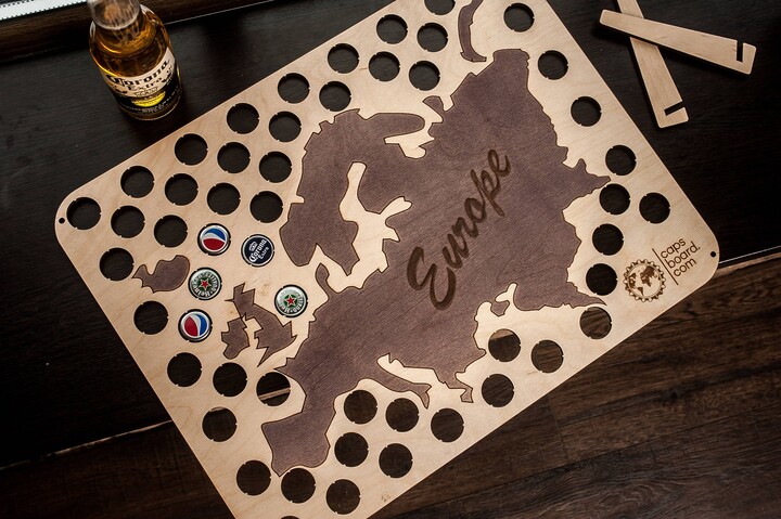 Beer Cap Map Of Europe Wood Bottle Holder, Bar Decor, Eco Christmas Presents, Gifts