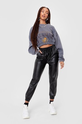 Nasty Gal Womens Faux Leather Drawstring Tracksuit trousers - Black - S, Black