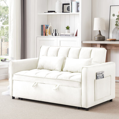 55.1" 31 Convertible Futon Bed, Modern Velvet Double With Adjustable Back, Storage Compartment And Pillow For Resilient Sponge Filling ( 55.1-inch Bag