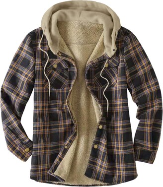 Generic Mens Button Down Plaid Plush Winter Clothes Heavy Dressy Wool Coats  Wool Lined with Hood Loose Thermal Fluffy Cardigan Faux Fur Jacket Thick  Shacket Outerwear - ShopStyle