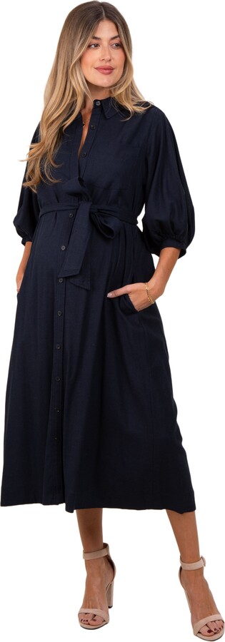 PinkBlush 3/4 Bubble Sleeve Midi Shirt Dress