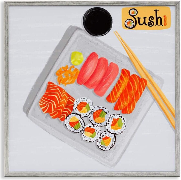 Delicious Sushi Plate by Juliet Rose Philips Gray Framed Food Giclee Art Print 17 in. x 17 in.