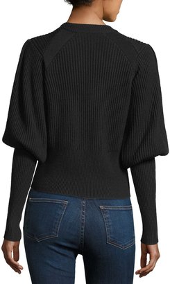 Veronica Beard Jude Crewneck Leg-of-Mutton Sleeve Wool Sweater