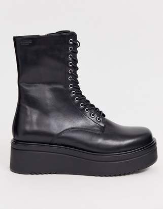 Vagabond Tara flatform chunky lace up boots in black leather