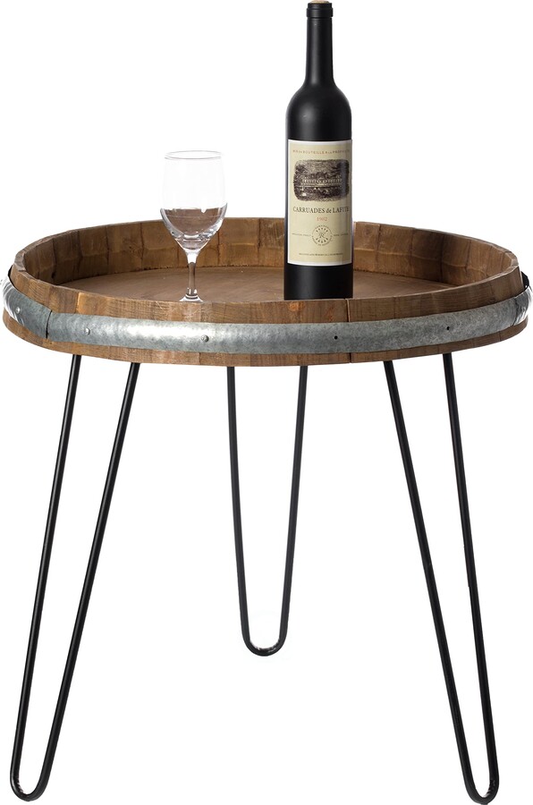 Vintiquewise Wooden Wine Barrel Head End Table Accent Coffee Table