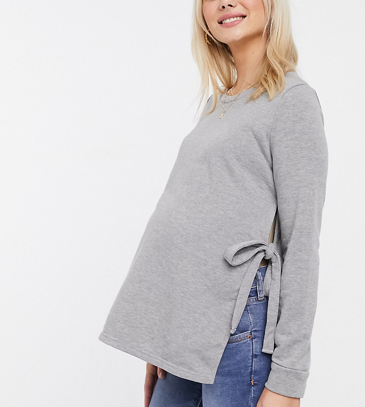 Mama Licious Mamalicious Maternity sweater with tie side in gray marl -  ShopStyle
